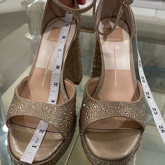 NWT DOLCE VITA champagne gold platform 4 inch heels sparkle rhinestone 7.5 - Picture 8 of 14